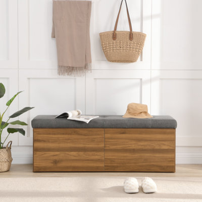 49" Storage Bench Storage Cabinet Storage Ottoman With Adjustable Shelves, Padded Seat Cushion And Double Doors For Entryway, Hallway And Bedroom