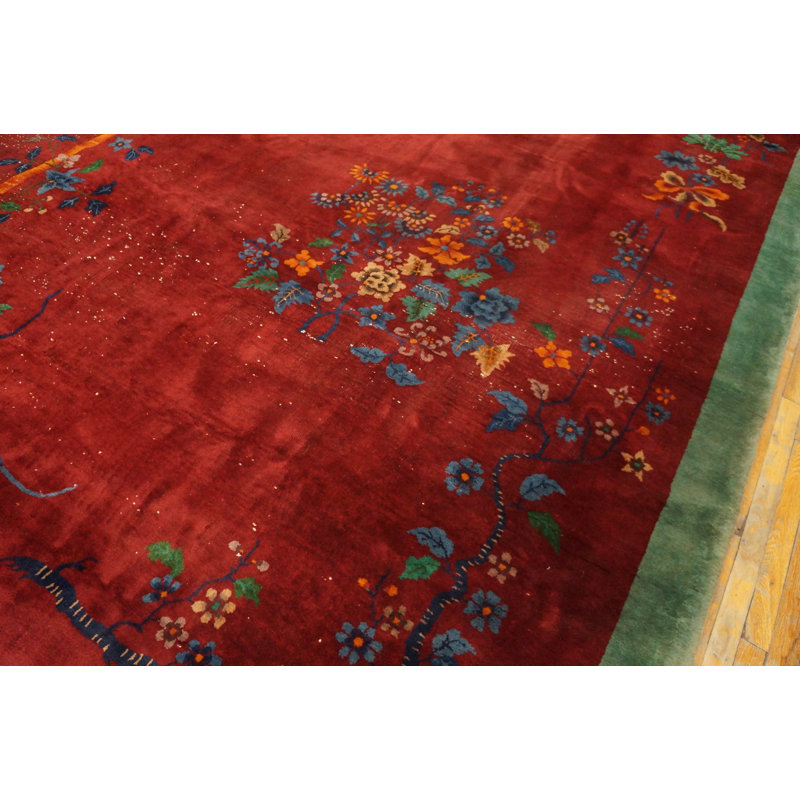 Antique Art Deco Medium Wool Red Rug
