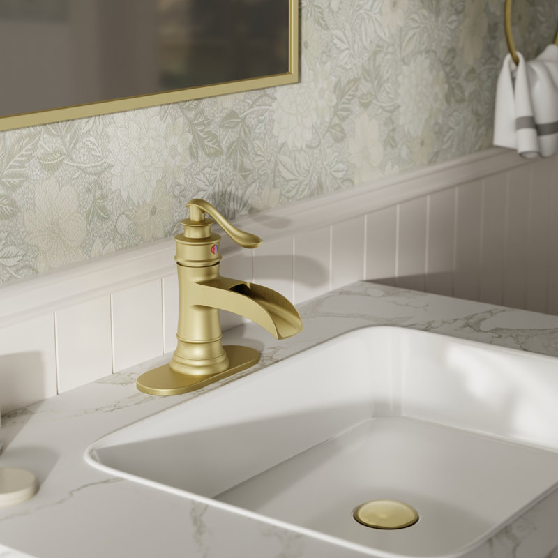 Single-handle Bathroom Faucet with Drain Assembly, Brushed Gold