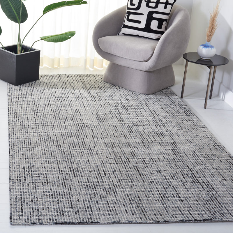 Tapis gris foncé en laine touffeté à la main Irven, Rectangle 6 pi x 9 pi