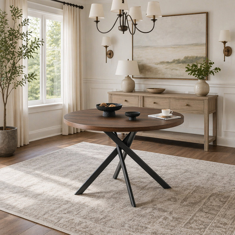 Table de salle à manger ronde pliable pour les petits espaces - Matériau en bois aggloméré, parfaite pour la salle à manger, le salon de thé et le café (noyer foncé, 1 table)