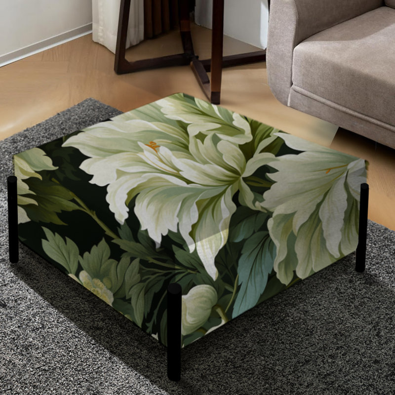 Green Damask Marigold Oasis - Grand repose-pieds carré damassé