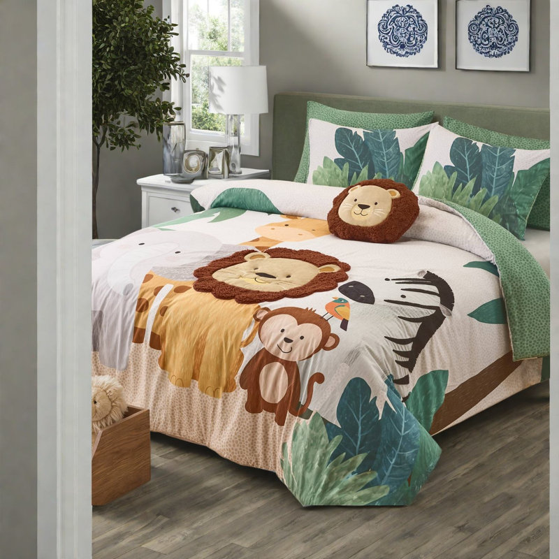 Safari Bedding Sets, Full Queen Microfiber Comforter Set with Lion Pillow