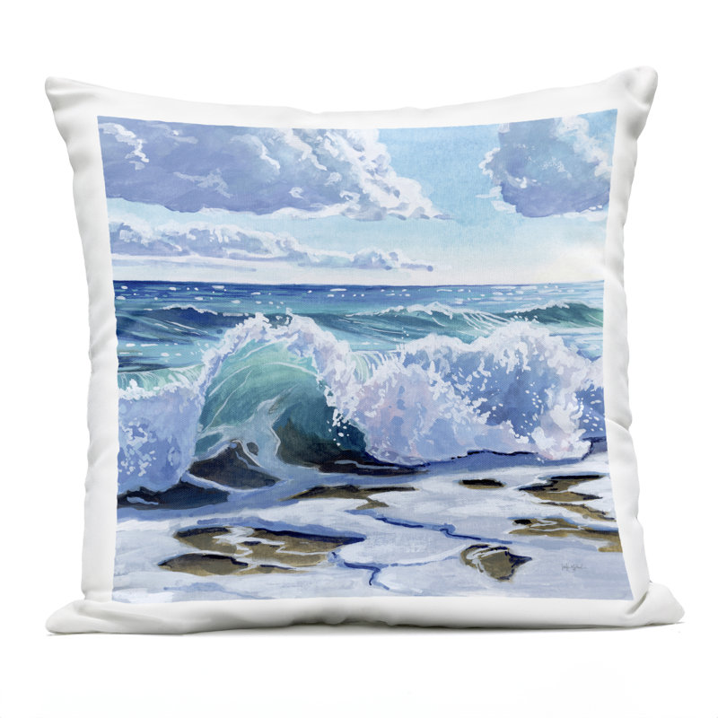 Coussin extérieur Curling Aqua Wave on Shore, par Kate Jarvik Birch, 18 x 7 x 18, Blue Waves 1