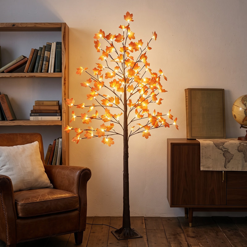 Sapin d'automne artificiel en érable illuminé de 1,80 m avec DEL, minuterie quotidienne et éclairage LED.