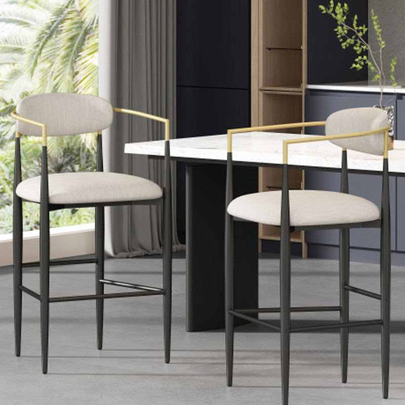 Hauteur de comptoir rembourrée beige - de 2 avec structure en fer pour la cuisine 2, Blanc