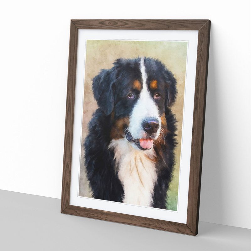 Bermese Mountain Dog - Picture Frame Painting, 48cm H x 36cm W x 2cm D, Walnut Framed