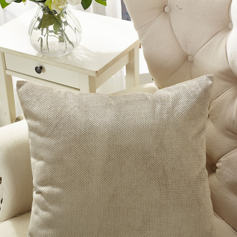 Taupe Embroidered Polyester Euro Pillow Covers 26" x 26"