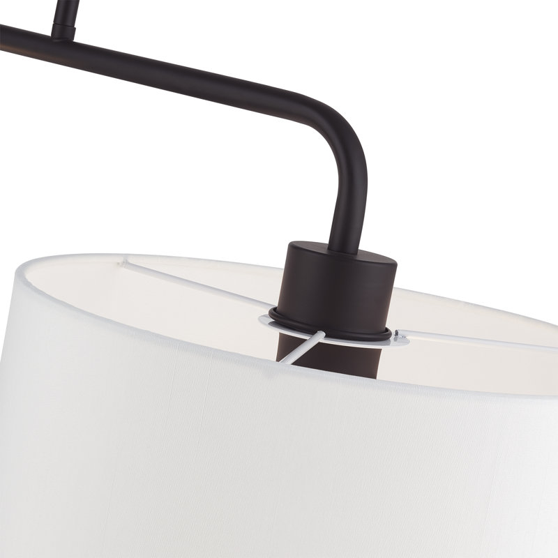 Grand lustre linéaire doré 2 lumières avec abat-jour en tissu blanc cassé fabriqué à la main, Bronze