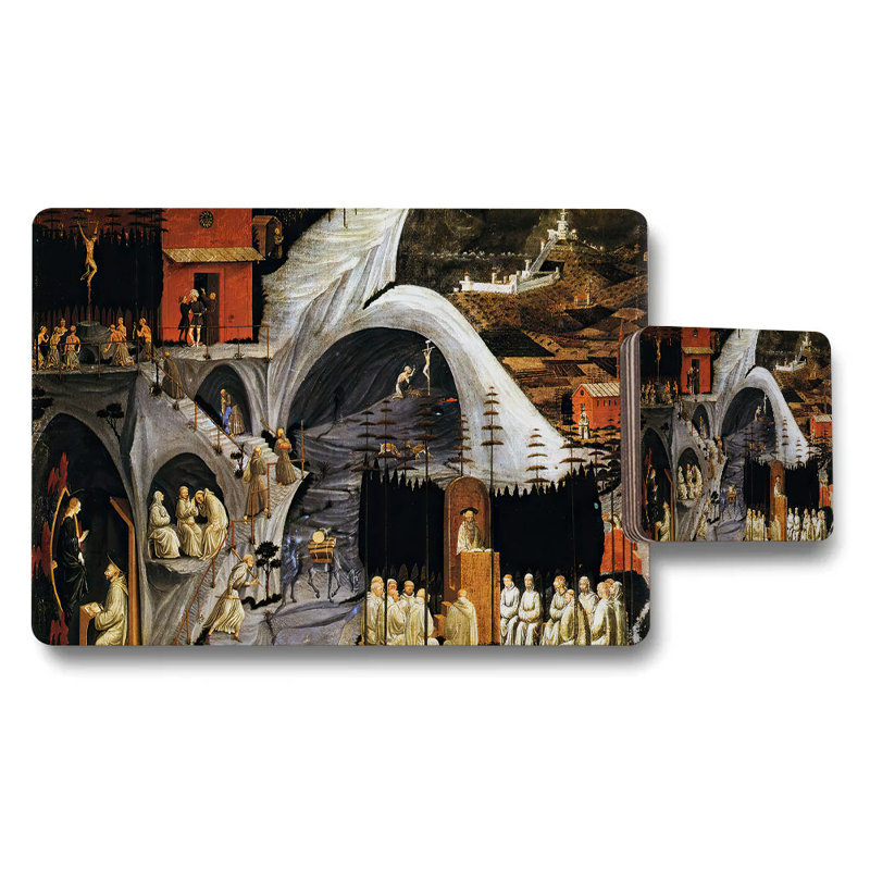 Placemat And Coaster Set With Medieval City Scene Artwork