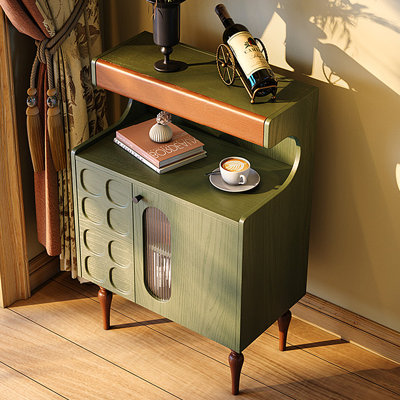 Buffet vintage en bois massif vert 35,43 "