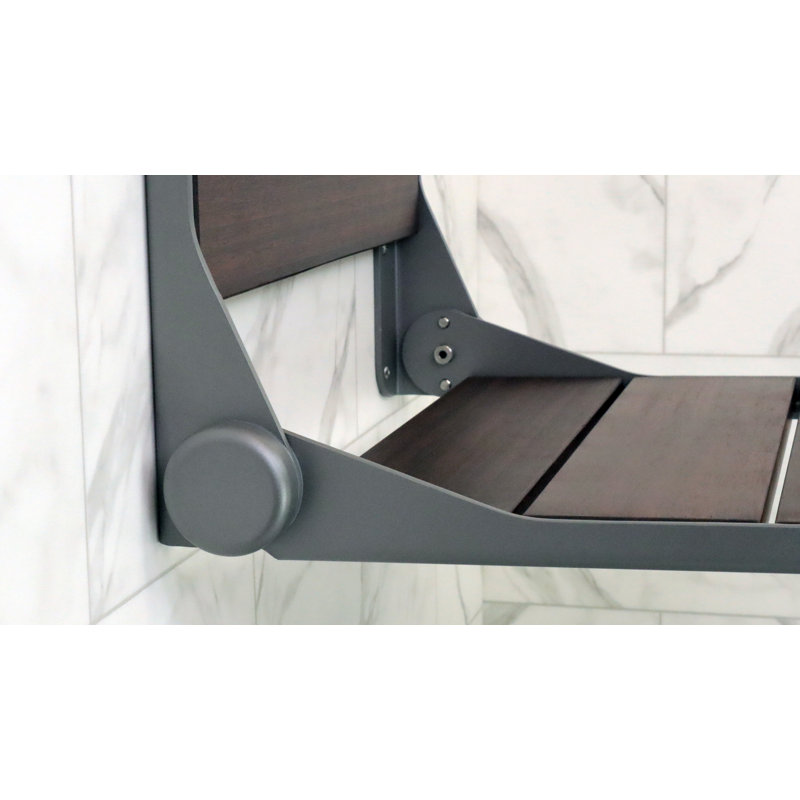 INVISIA Medium Walnut Bamboo Folding Shower Seat, Aluminum Frame (400 lb. Capacity), Matte Black, 15.50" H x 26" W x 16" D