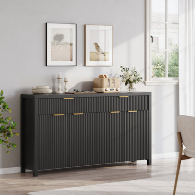 Stylish Water Ripple Sideboard Buffet – Small Space Storage, Soft-Close Hinges & Adjustable Shelves For Entryway Organizer, Kitchen Storage, Tv Stand,Affordable Luxury Furniture