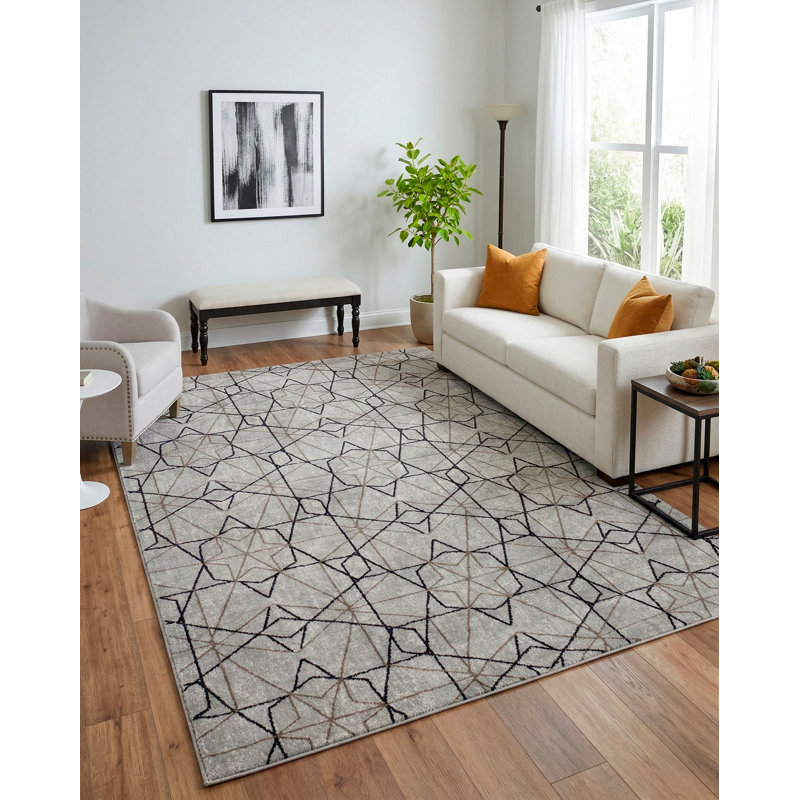 Nubia Geometric Area Rug in Gray, Rectangle 4' x 5'8"