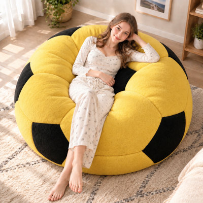 Oversized Football Bean Bag Chair for Adults, Soft Flannel Lounge Chair with High-Density Foam, Comfy Floor Sofa for Living Room, Bedroom  Game Room
