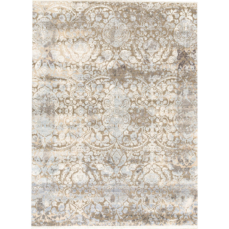 Tapis bleu et multicolore de haute qualité noué à la main