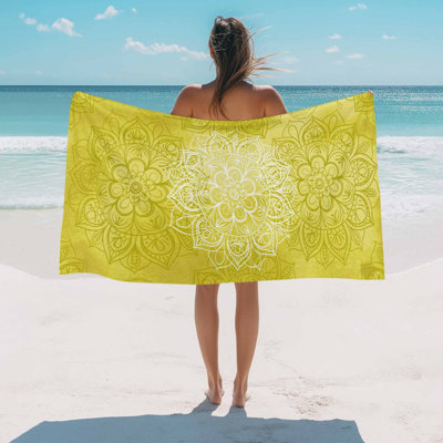 Beach Towel Yellow Boho Floral Bath Pool Towels Bohemian Flower Absorbent Beach Towel Soft Large Quick Dry Lightweight Camping Travel Sports Yoga Gym Swim Towels for Adult 30x60 Inch