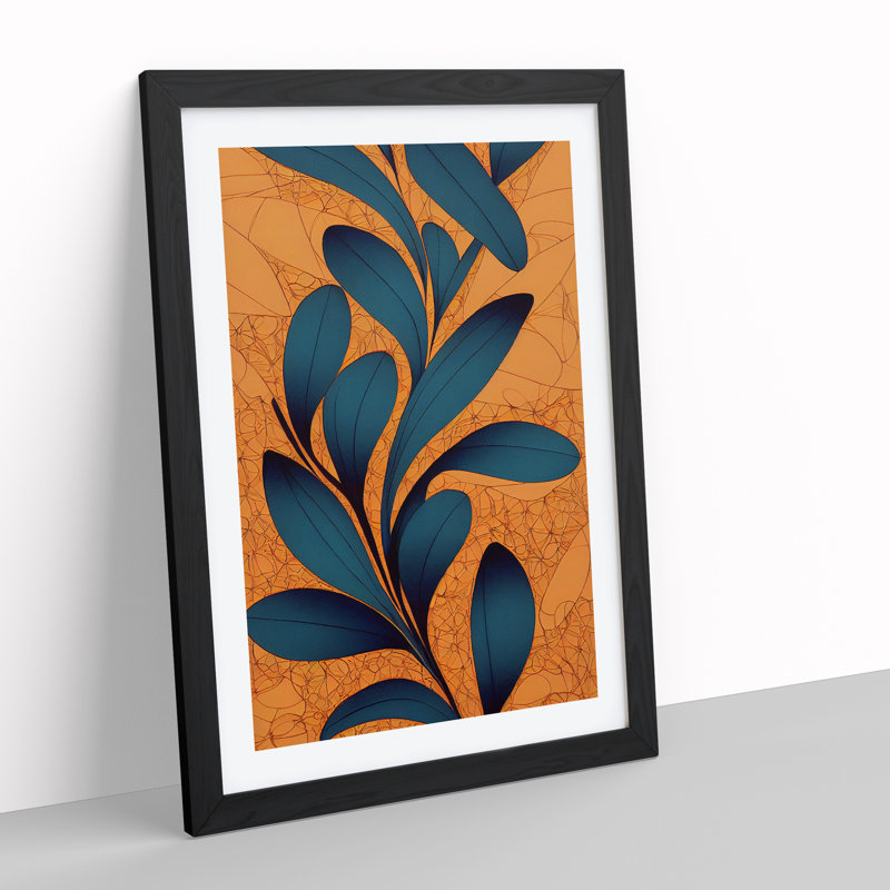 Pretty Leaves Art No.4 - Single Picture Frame Print, 64cm H x 46cm W x 2cm D, Black Framed