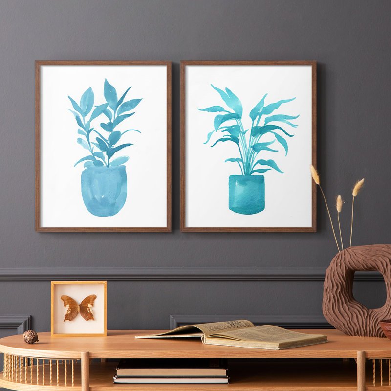Watercolor House Plant III - reproduction encadrée de qualité supérieure - prête à être accrochée - aucun clou requis - aucun clou requis
