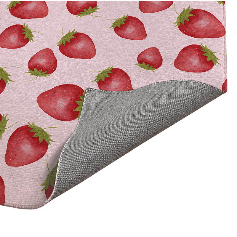 Tapis de cuisine antidérapant Summer Strawberries, Rectangle 4pi x 6 pi, Rose