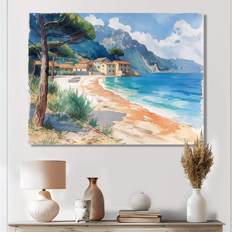 «Blue Green Italian Beachside Escape», art mural plage, Sans cadre en métal, H 12 po x l 20 po x P 1 po