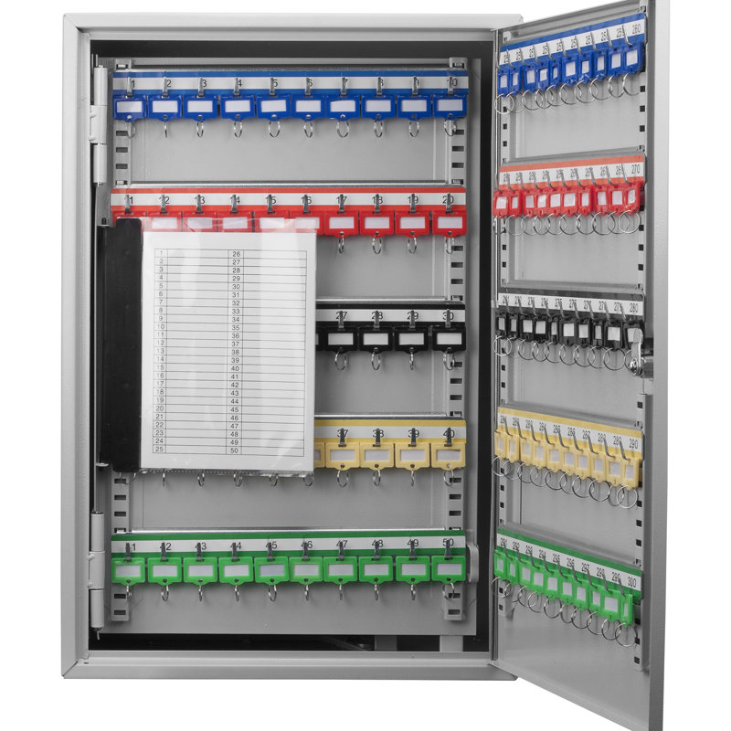300 Key Adjustable Cabinet With Lock - Robust Steel Wall Mount Box Colorful Tags For Efficient Organization Gray Various Shoppers Mounted Made Convenient Storage Different Clients