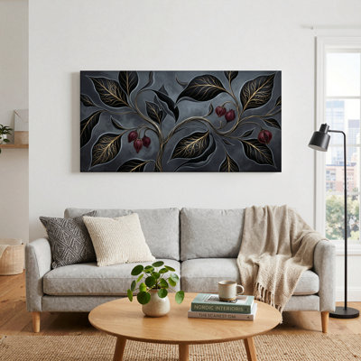 Ensemble de 1 tableau sur toile à motif floral foncé