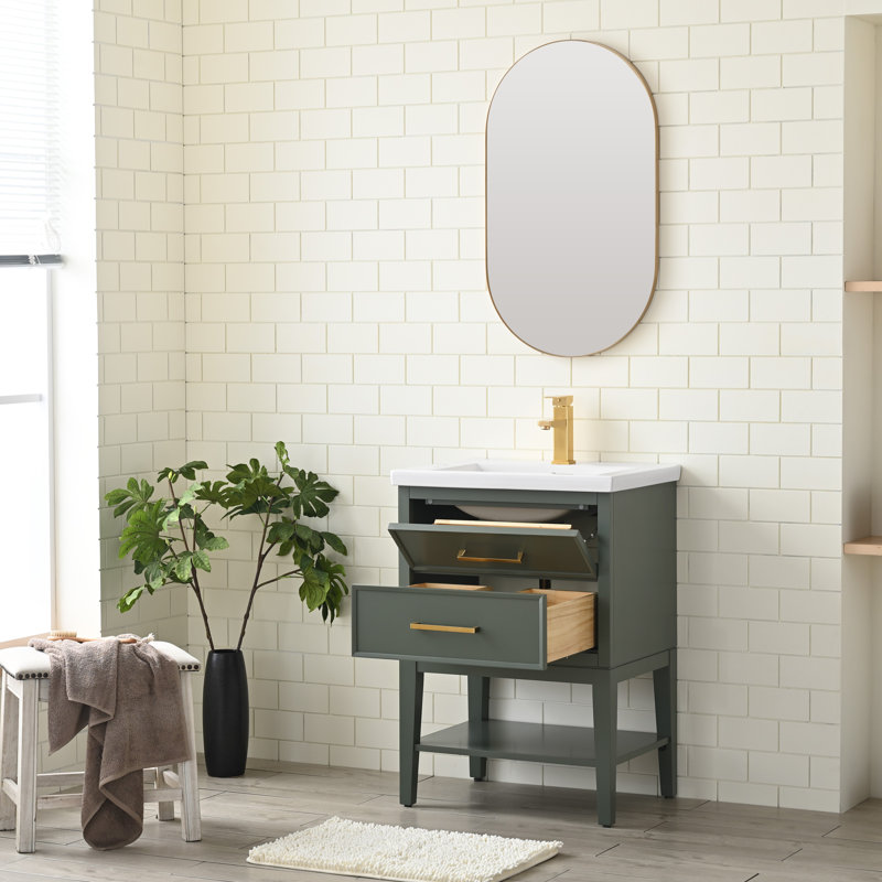 Meuble-lavabo simple 24 po avec plateau en céramique Brodnax, Vert rétro