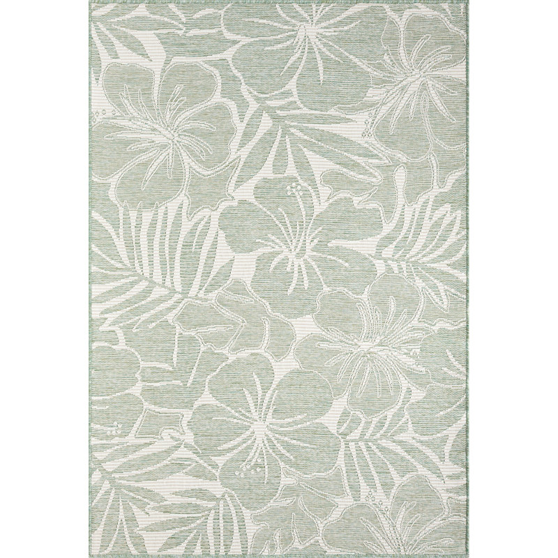 Abani Green Tropical Flower Indoor/Outdoor Area Rug, Rectangle 5'3" x 7'6"