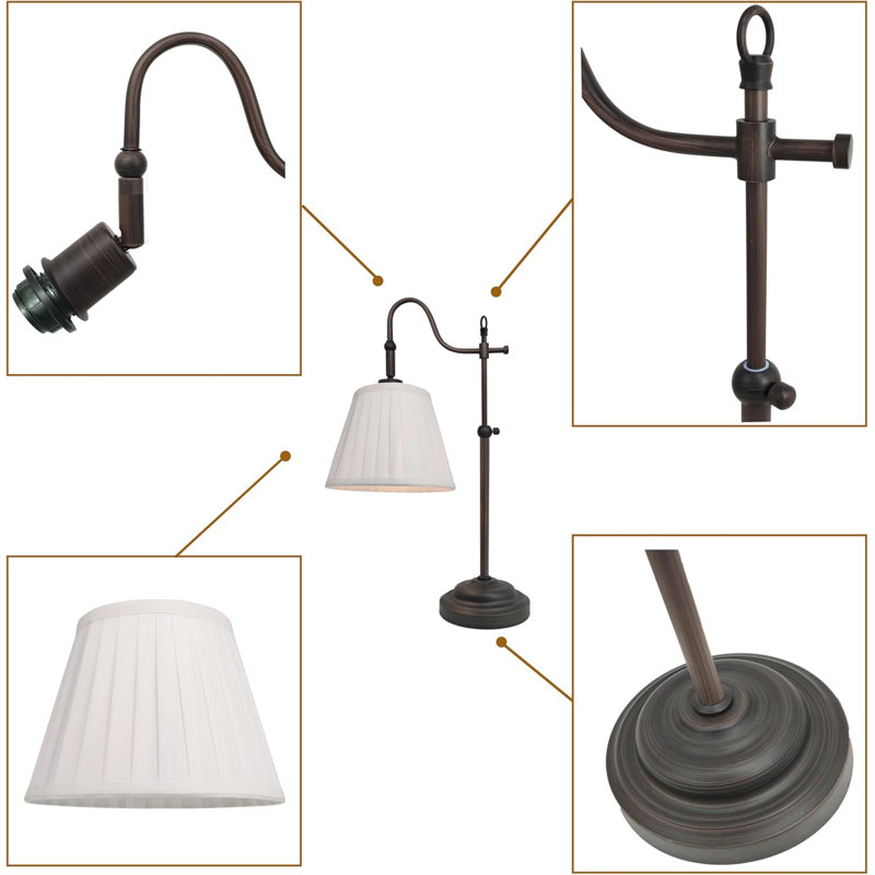 Farmhouse Table Lamp Rustic Adjustable With Pleated Shade E26