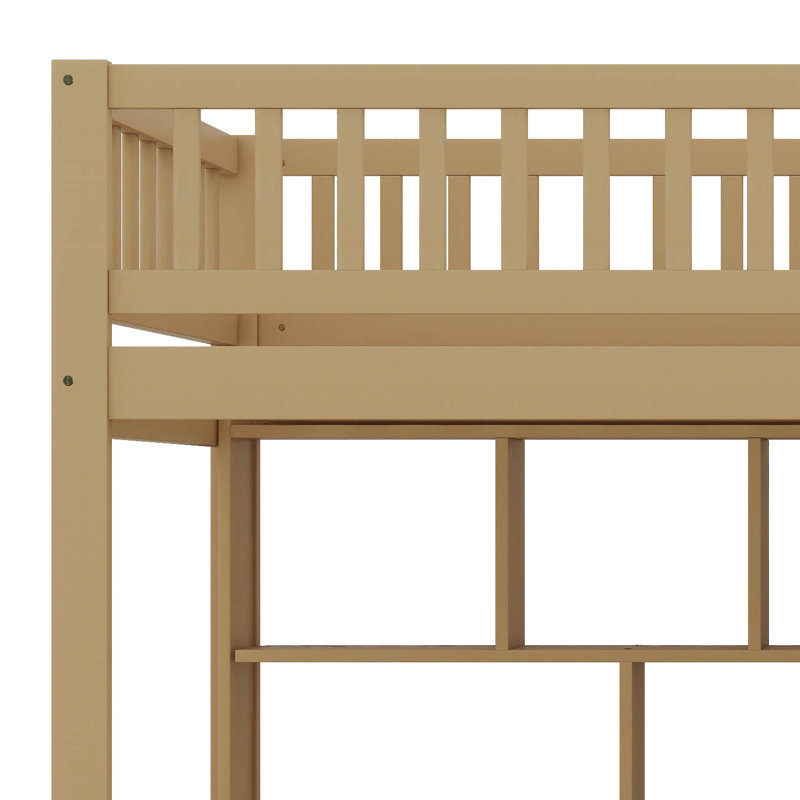 Lit mezzanine simple en bois avec bureau intégré, DEL, tablettes de rangement, armoires et escalier, structure de lit mezzanine peu encombrante