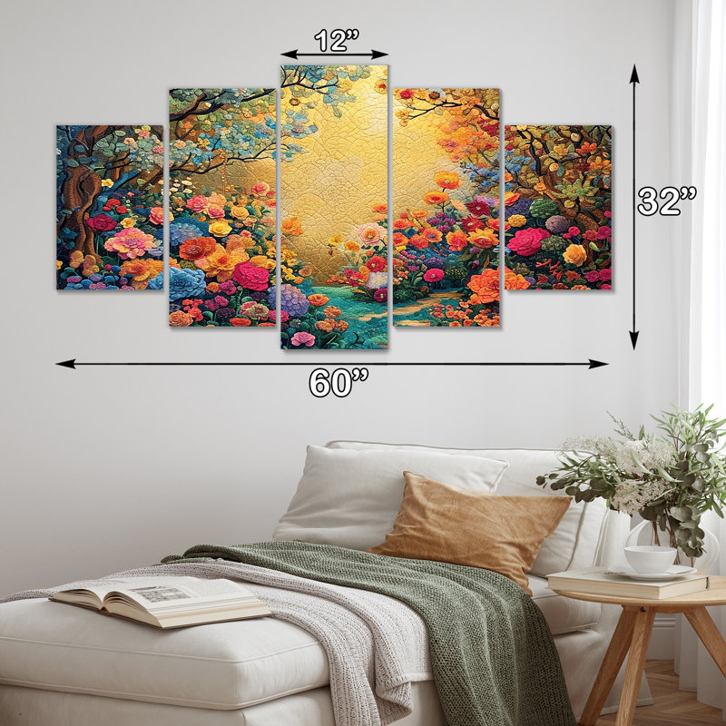 Ensemble de 5 tapisseries "Fleurs de campagne", H 32 po x l 60 po