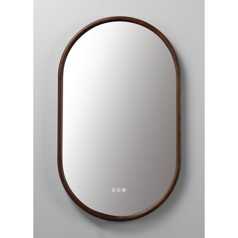 Zen LED Mirror, 39.37" x 23.62", Walnut, Oval