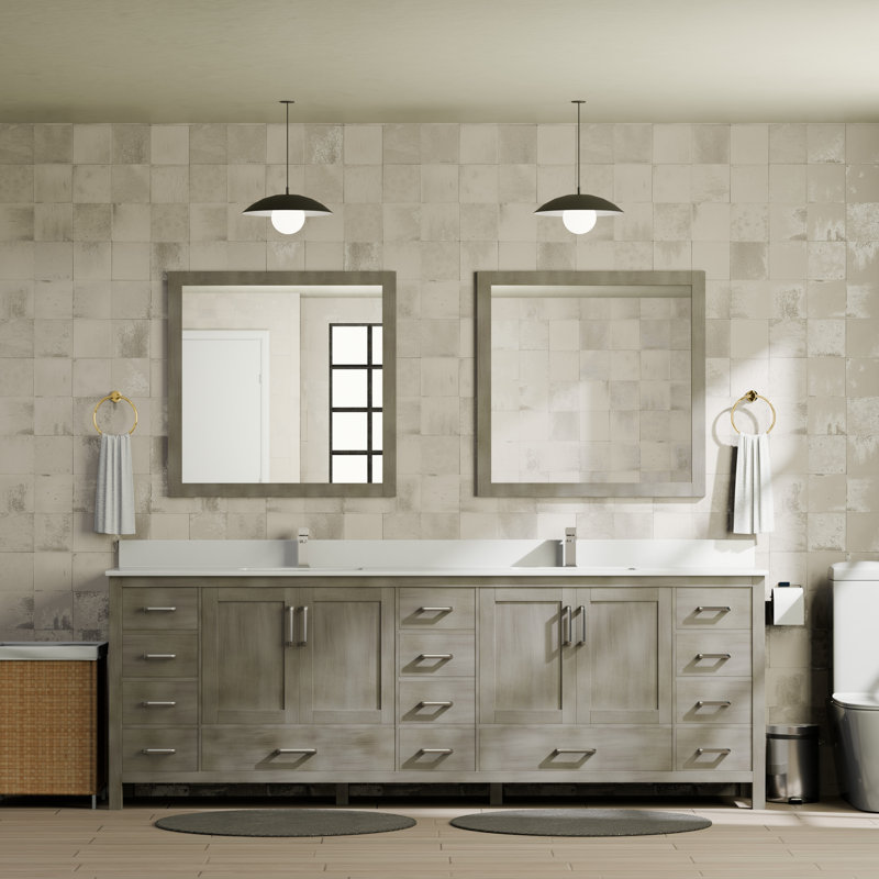 Jacques 84" Double Bathroom Vanity Set, Distressed Gray, White Quartz