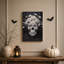 Art mural en toile blanche crâne floral blanc sur fond texturé foncé Halloween-1013933211