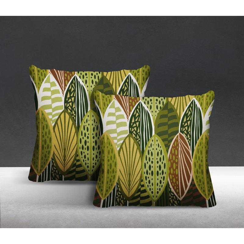 Oreiller carré intérieur / extérieur Fallo Fall Leafs, L 17 po x H 17 po, Vert
