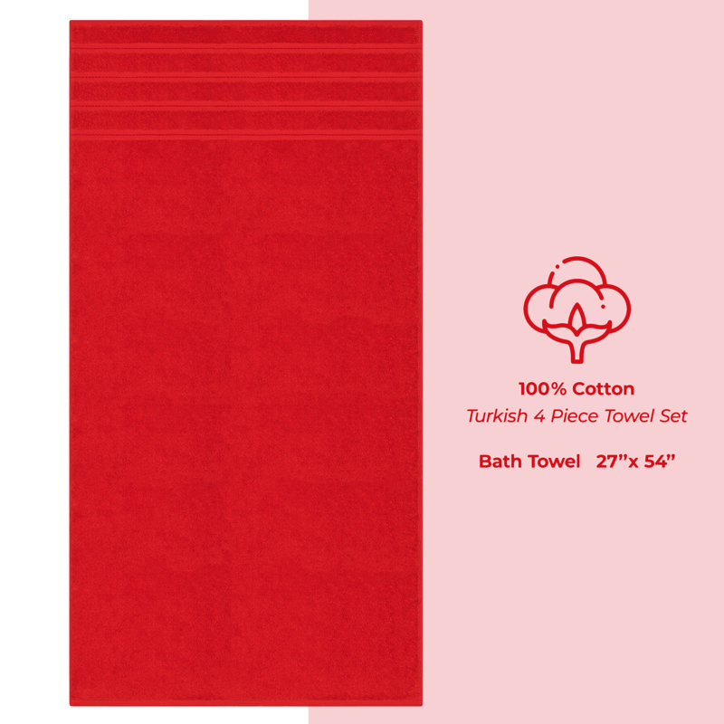 Ensemble de serviettes de bain turques de luxe 100% coton 4 pièces Edison Collection, Rouge
