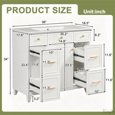 Meuble-lavabo de 91 cm avec lavabo en céramique