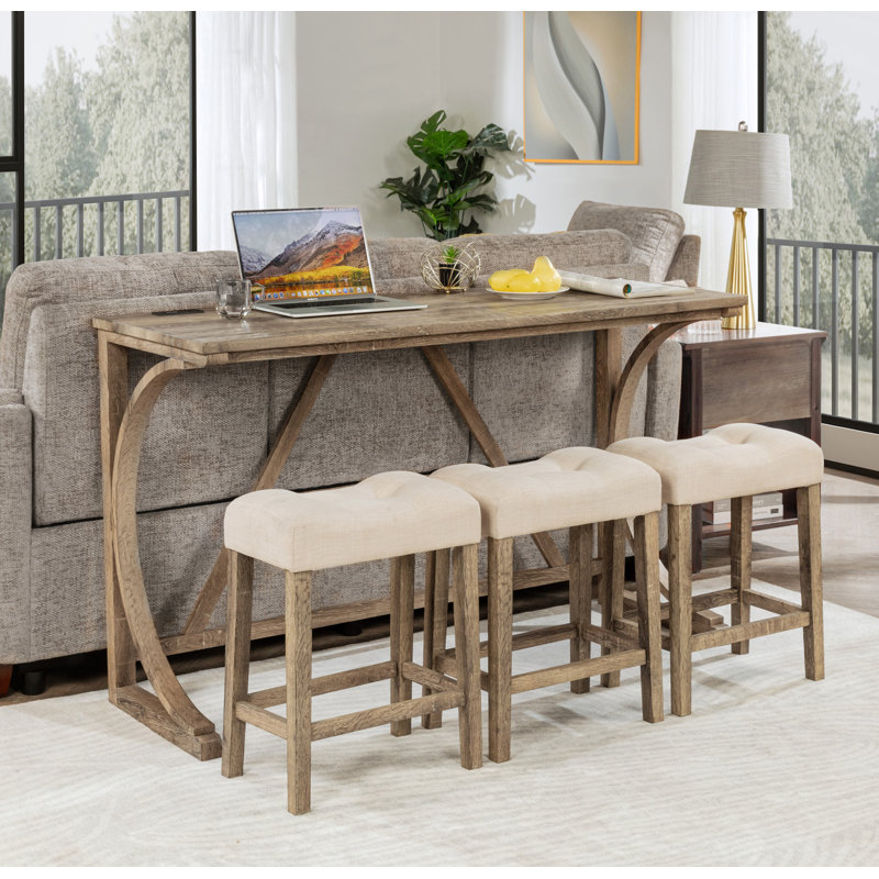 Ensemble de table de bar 4 pièces avec prise de courant, ensemble de table de bar et chaises, ensemble de table de bar avec 3 tabourets rembourrés pour le salon, la salle à manger et la salle de jeux