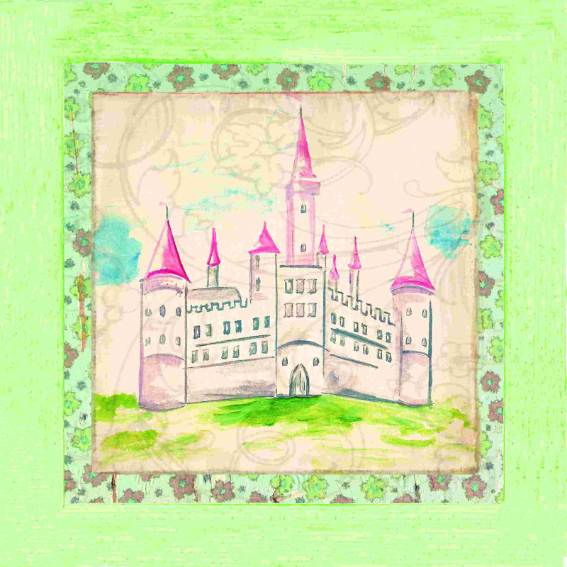 Château - peinture sur toile tendue, H 12 po x l 12 po