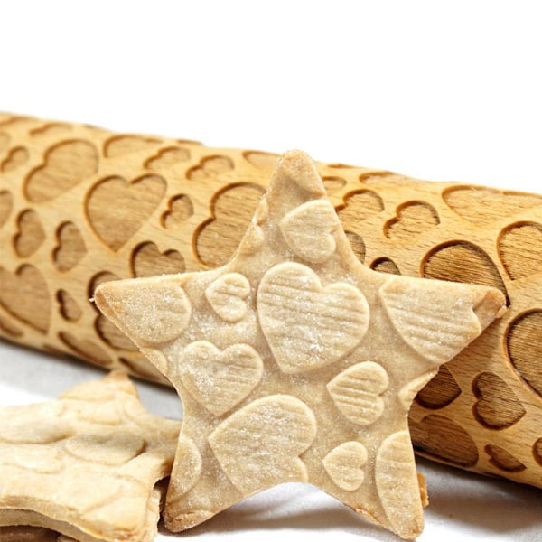 Stodola Engraved Large Wood Rollin Pin with Cute Hearts Pattern