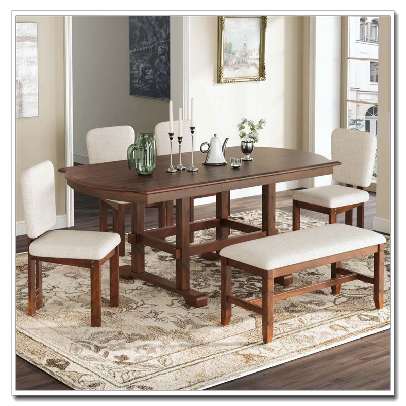 Traditional Extendable Wood Dining Table Set with Bench