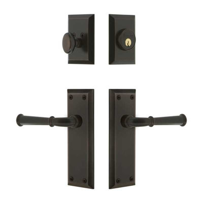 Grandeur Fifth Avenue Long Plate Entry Set with Georgetown Lever in Timeless Bronze