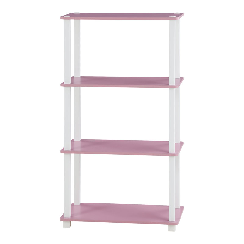 Johnston 4 Tier Toolless Assembly Shelving Unit Bookcase, Pink/White Round Tubes