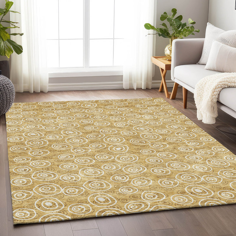 Tapis doré Prisco lavable à la machine de qualité supérieure, Rectangulaire 3 pi x 5 pi