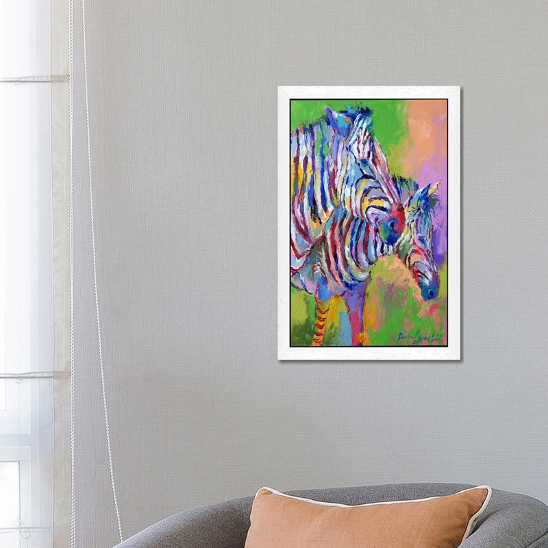Zebra by Richard Wallich - Painting on Canvas, 101.6 cm H x 66.04 cm W, White Framed