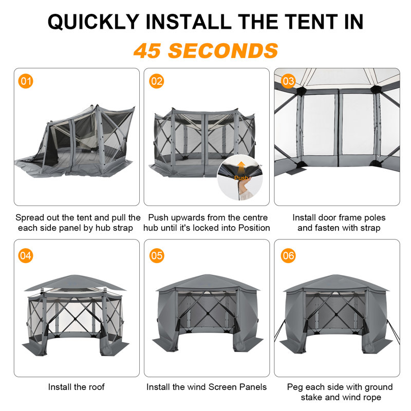 Tente de pavillon avec abattant 12 po x 12 pi, Gris
