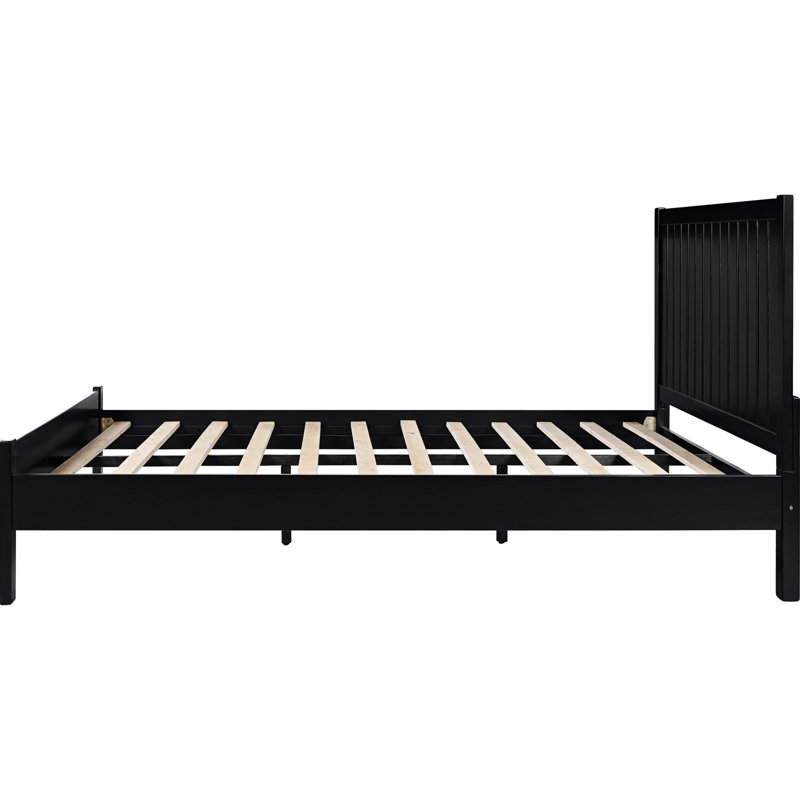 Graham Wooden Platform Bed with Slatted Headboard, Queen, Black