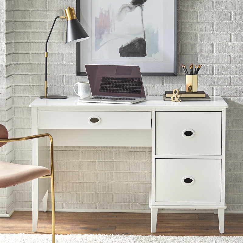 Abobakr Solid Wood Writing Desk, White