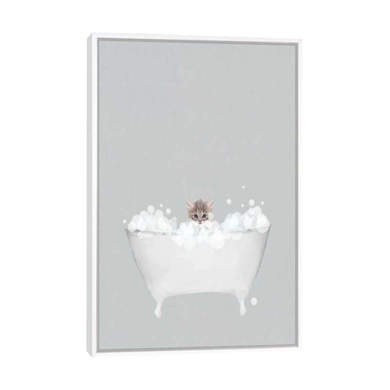 Bain bleu chaton par Leah Straatsma-reproduction d’art, H 48 po x l 32 po x P 1,5 po, Toile blanche encadrée, Pas de tapis